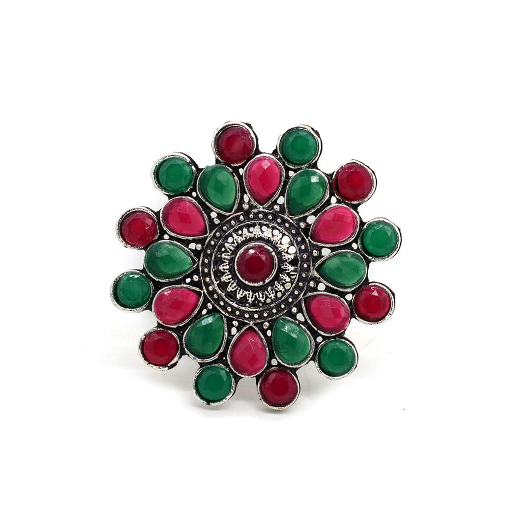 Vani Multi Colored Stone Silver Ring - Joker & Witch