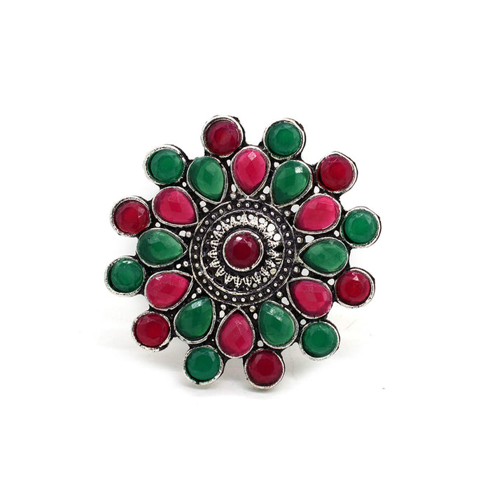 Vani Multi Colored Stone Silver Ring - Joker & Witch