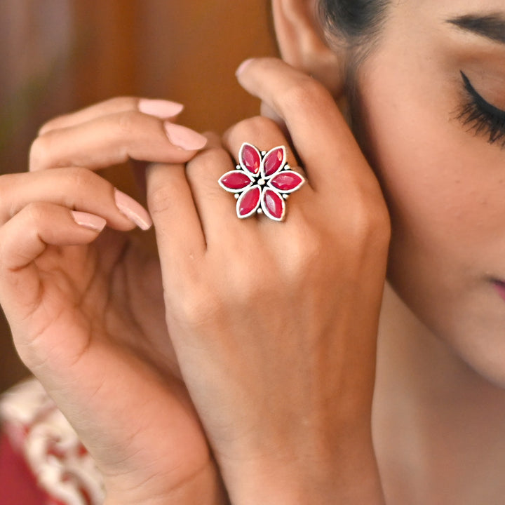 Ageless Pink Stone Silver Ring - Joker & Witch