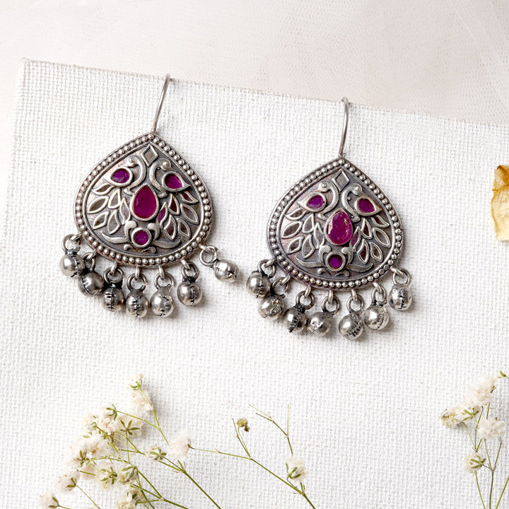 Teejh Vanya Silver Oxidised Red Earrings