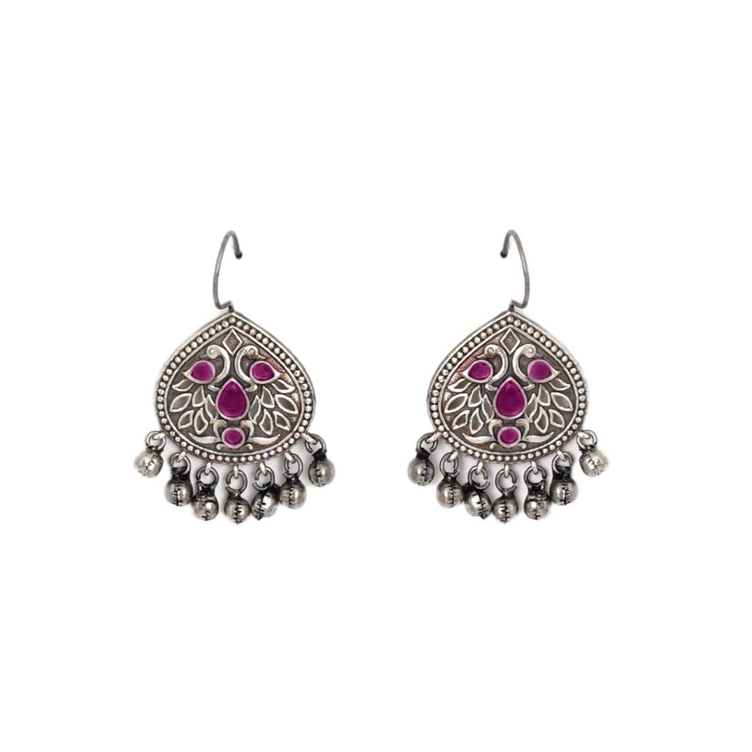 Teejh Vanya Silver Oxidised Red Earrings