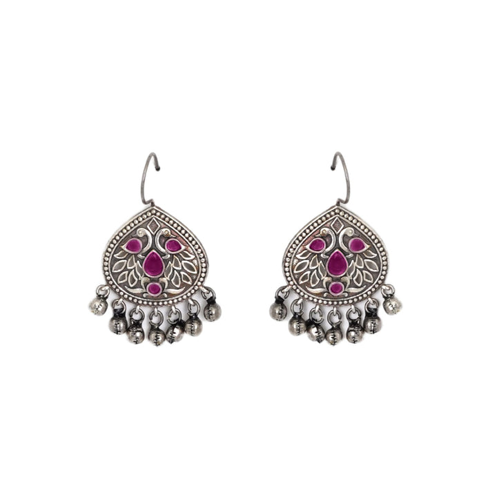 Teejh Vanya Silver Oxidised Red Earrings