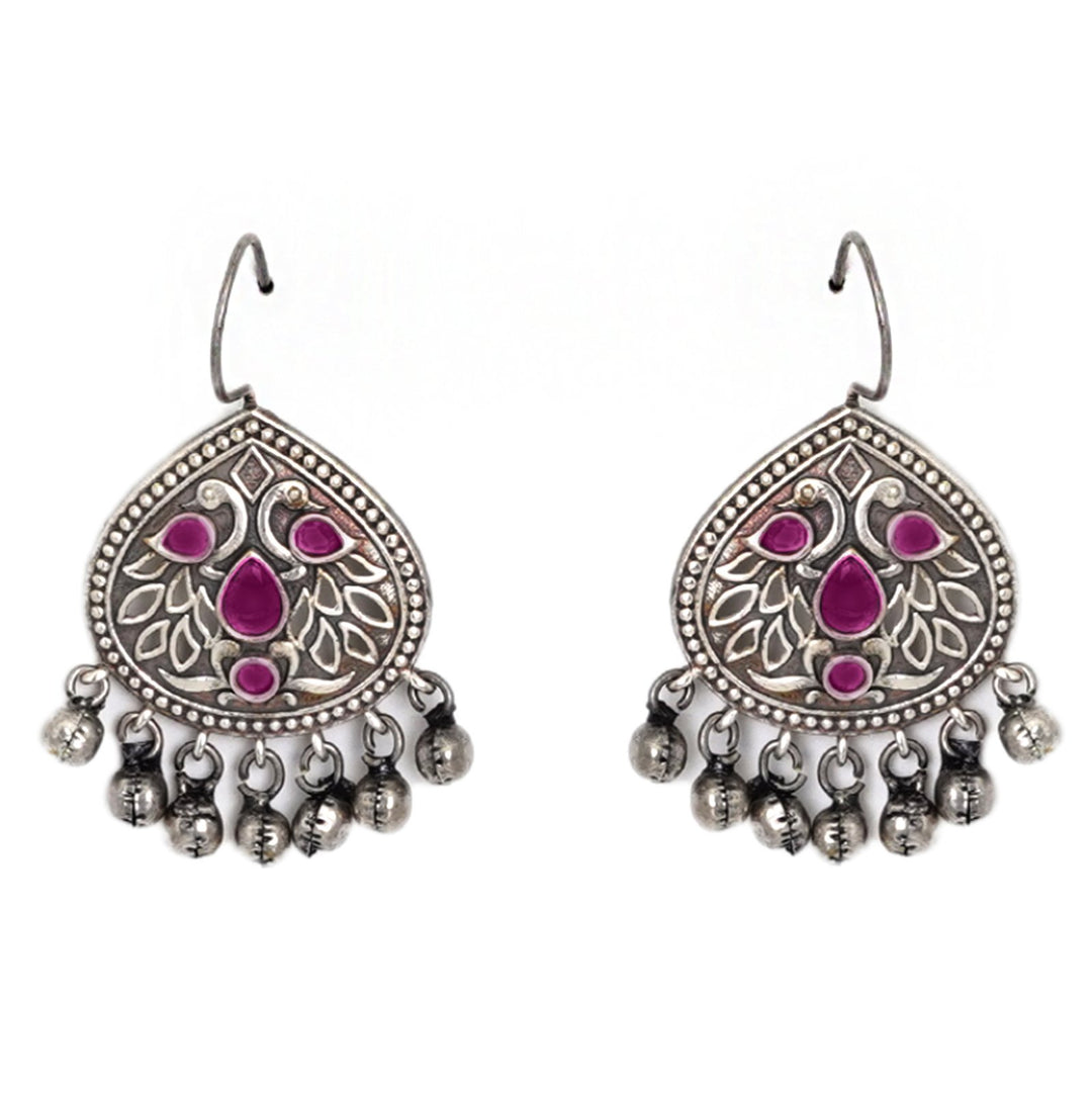 Teejh Vanya Silver Oxidised Red Earrings
