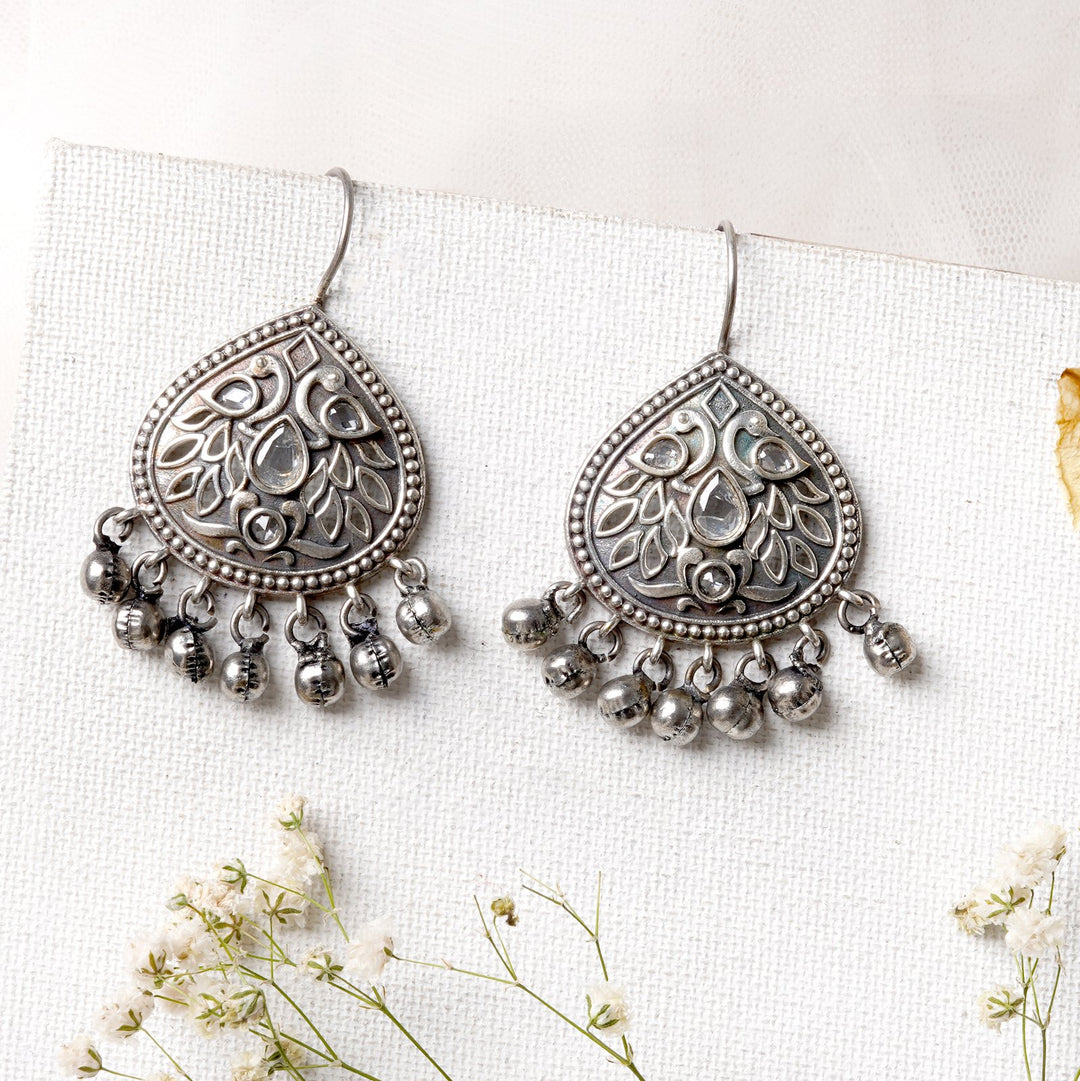 Teejh Vanya Silver Oxidised White Earrings