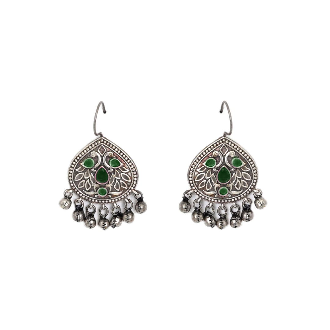 Teejh Vanya Silver Oxidised Green Earrings