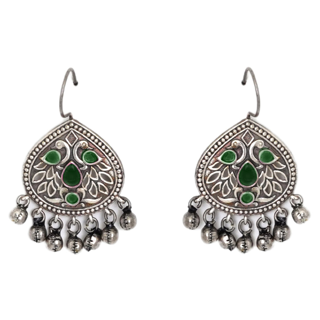Teejh Vanya Silver Oxidised Green Earrings