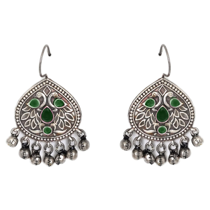Teejh Vanya Silver Oxidised Green Earrings