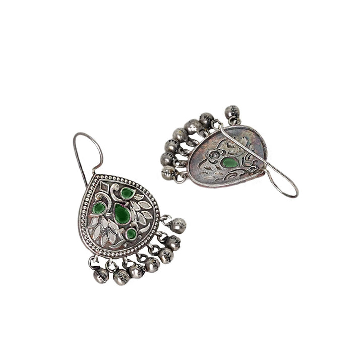 Teejh Vanya Silver Oxidised Green Earrings