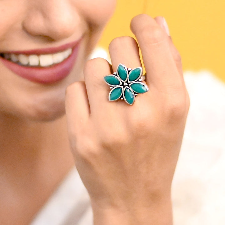 Ageless Green Stone Silver Ring - Joker & Witch