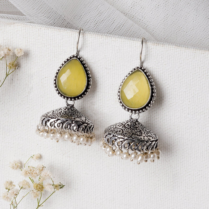 Teejh Sahasra Yellow Stone Silver Oxidised Earrings