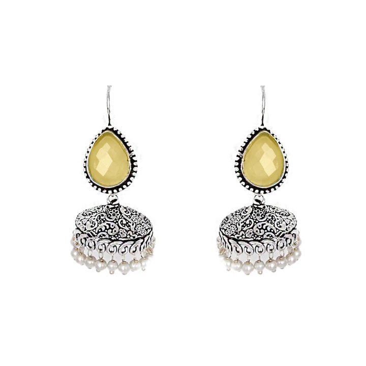Teejh Sahasra Yellow Stone Silver Oxidised Earrings