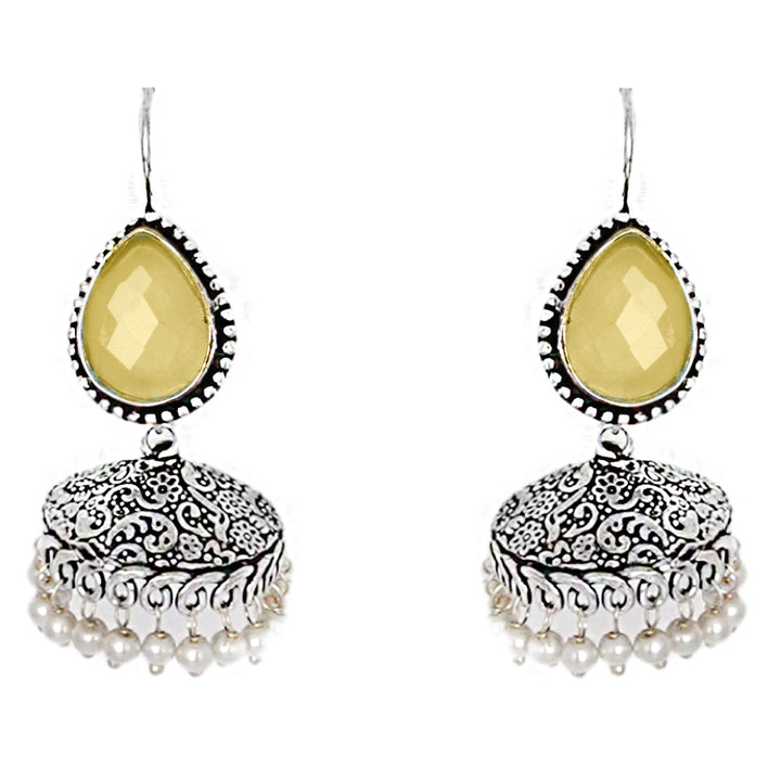 Teejh Sahasra Yellow Stone Silver Oxidised Earrings
