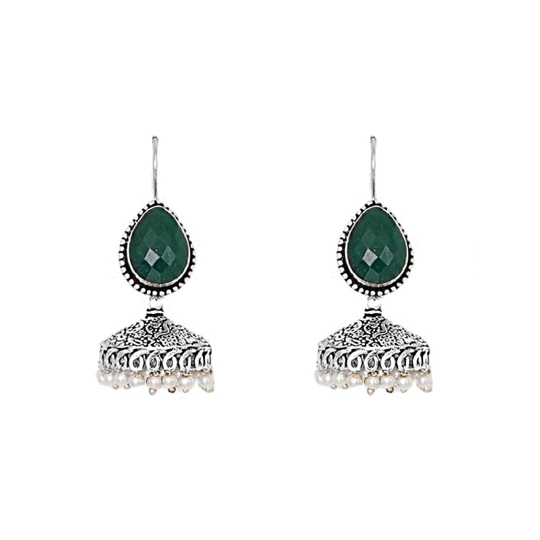 Teejh Sahasra Green Stone Silver Oxidised Earrings