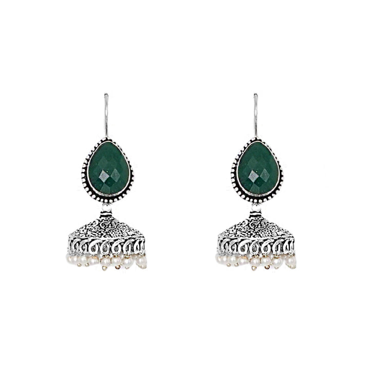 Teejh Sahasra Green Stone Silver Oxidised Earrings