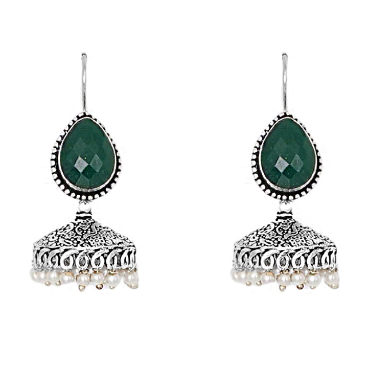 Teejh Sahasra Green Stone Silver Oxidised Earrings
