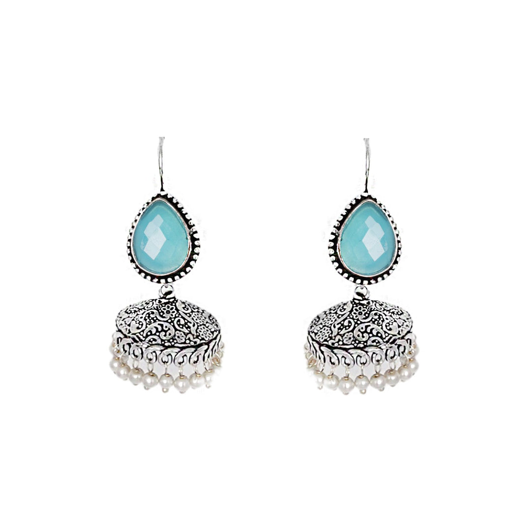 Teejh Sahasra Light Blue Stone Silver Oxidised Earrings