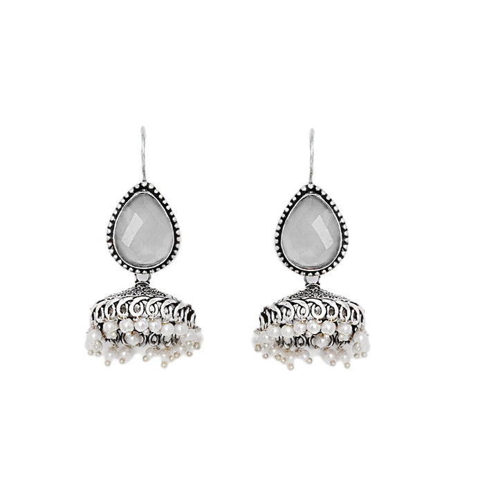 Teejh Sahasra White Stone Silver Oxidised Earrings