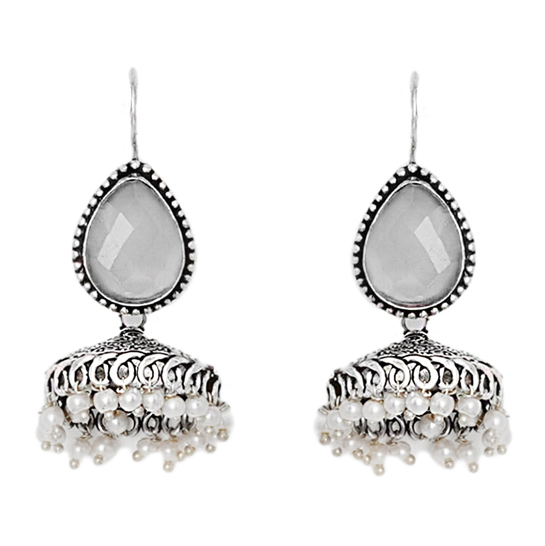 Teejh Sahasra White Stone Silver Oxidised Earrings