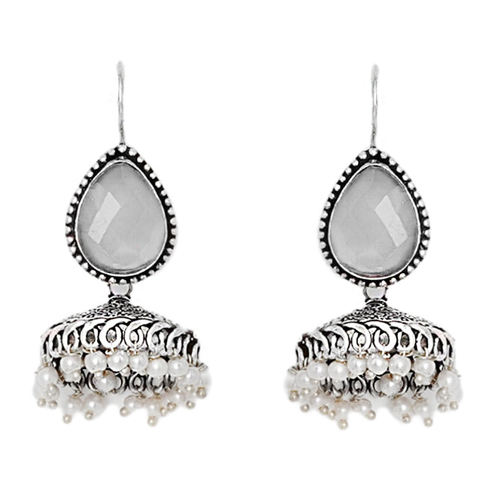 Teejh Sahasra White Stone Silver Oxidised Earrings