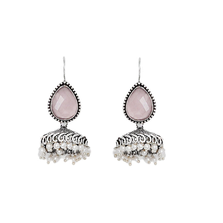 Teejh Sahasra Pink Stone Silver Oxidised Earrings