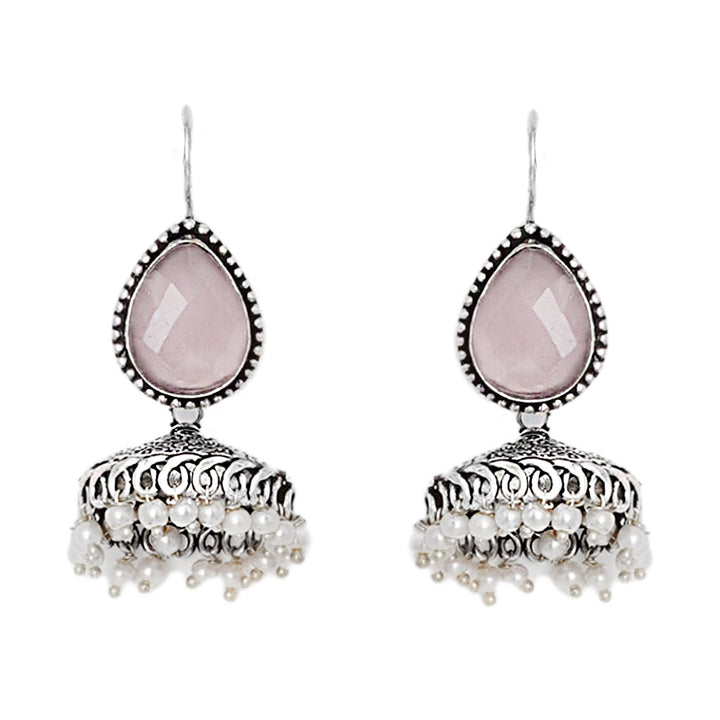 Teejh Sahasra Pink Stone Silver Oxidised Earrings