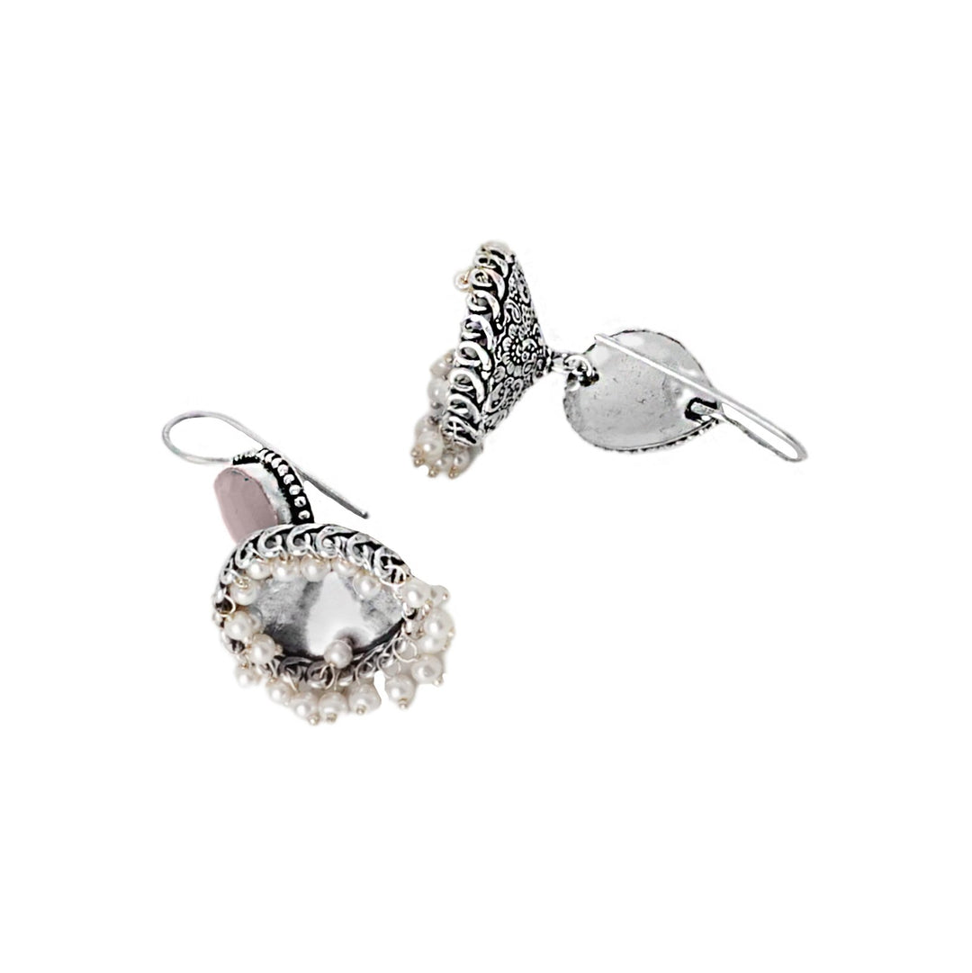 Teejh Sahasra Pink Stone Silver Oxidised Earrings