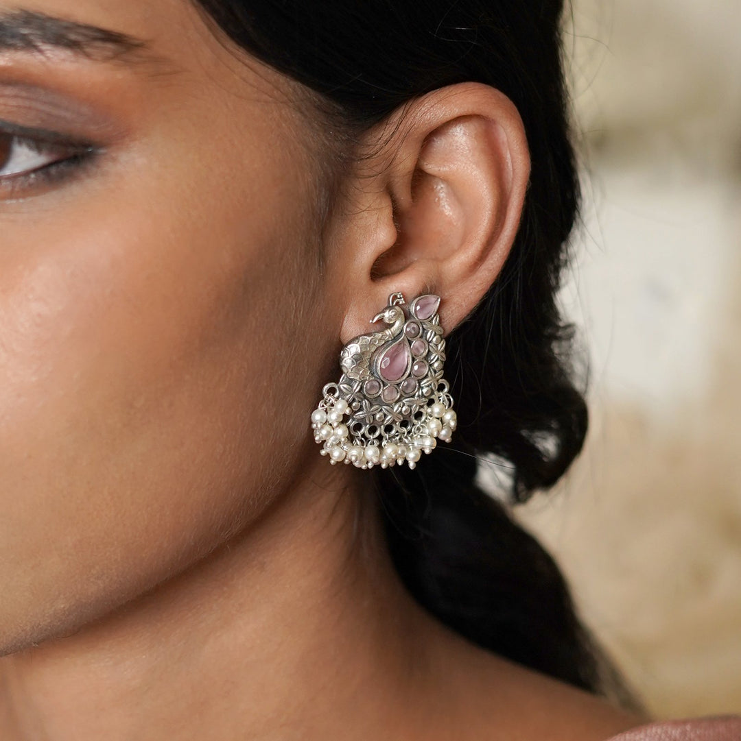 Teejh Nirali Pink Silver Oxidised Earrings