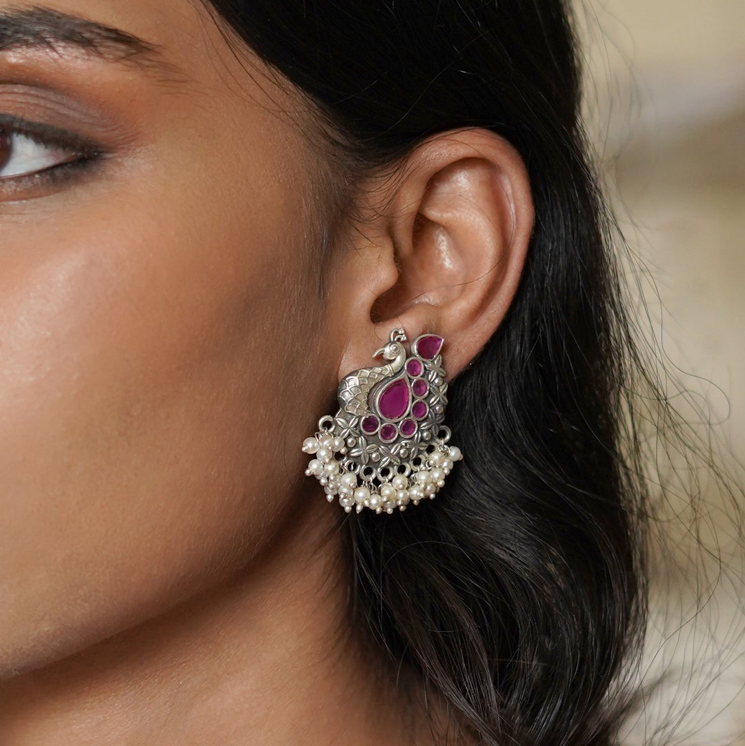 Teejh Nirali Purple Silver Oxidised Earrings