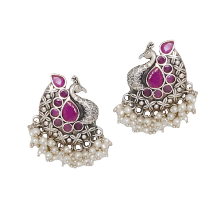 Teejh Nirali Purple Silver Oxidised Earrings