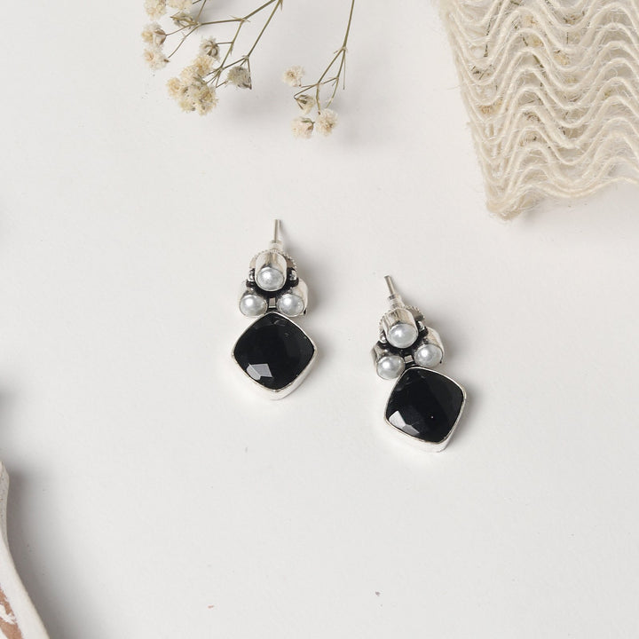 Teejh Delisha Black Stone Silver Oxidised  Stud Earrings
