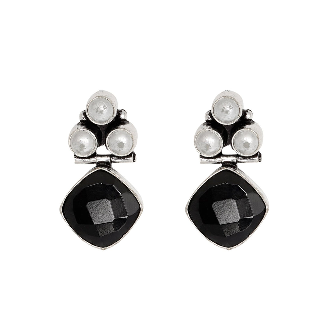 Teejh Delisha Black Stone Silver Oxidised  Stud Earrings
