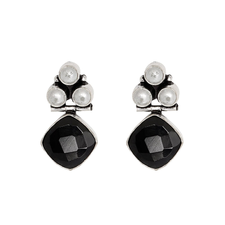 Teejh Delisha Black Stone Silver Oxidised  Stud Earrings