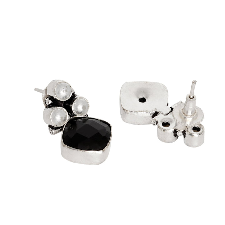 Teejh Delisha Black Stone Silver Oxidised  Stud Earrings