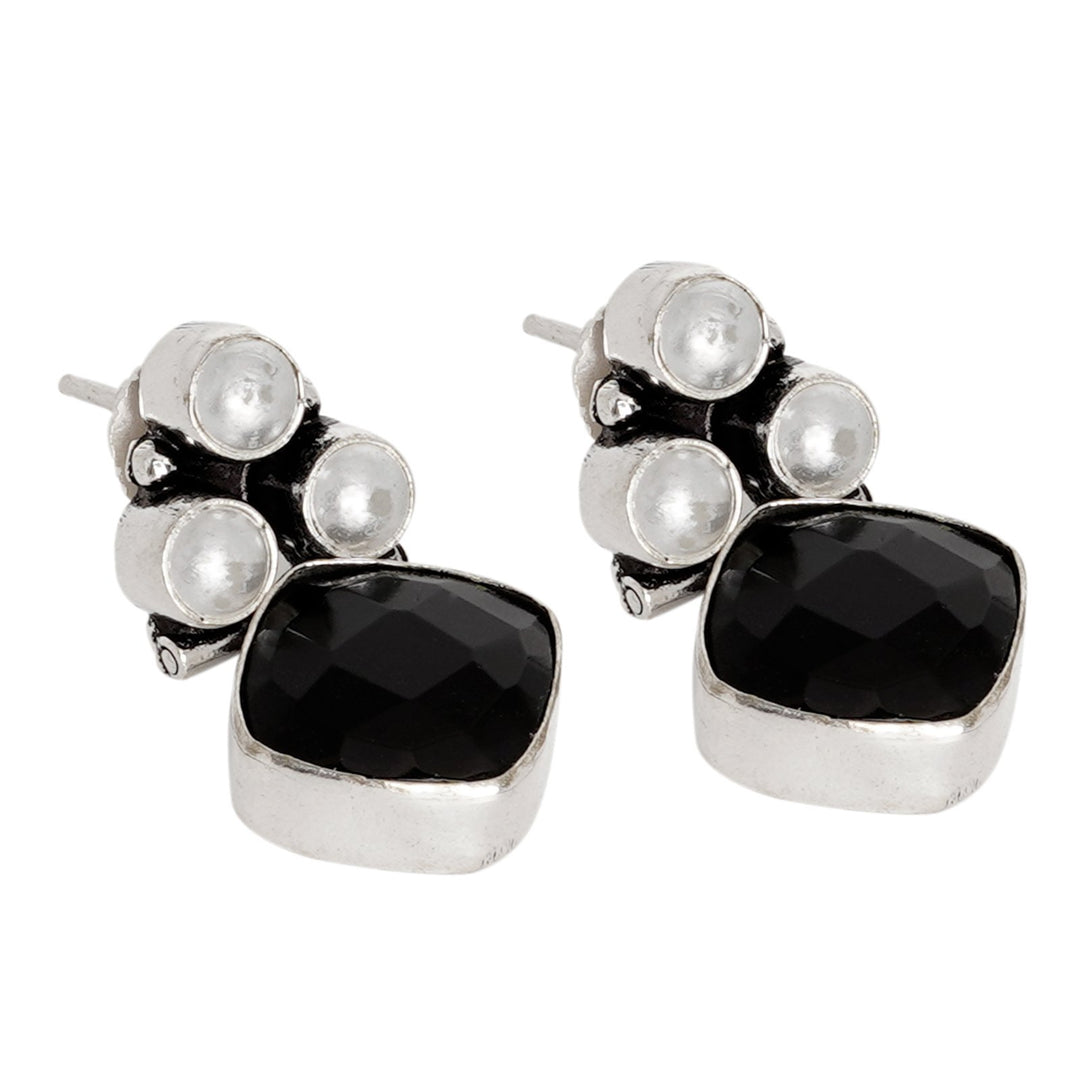 Teejh Delisha Black Stone Silver Oxidised  Stud Earrings