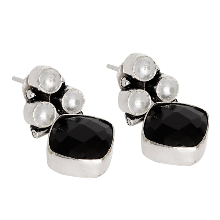 Teejh Delisha Black Stone Silver Oxidised  Stud Earrings