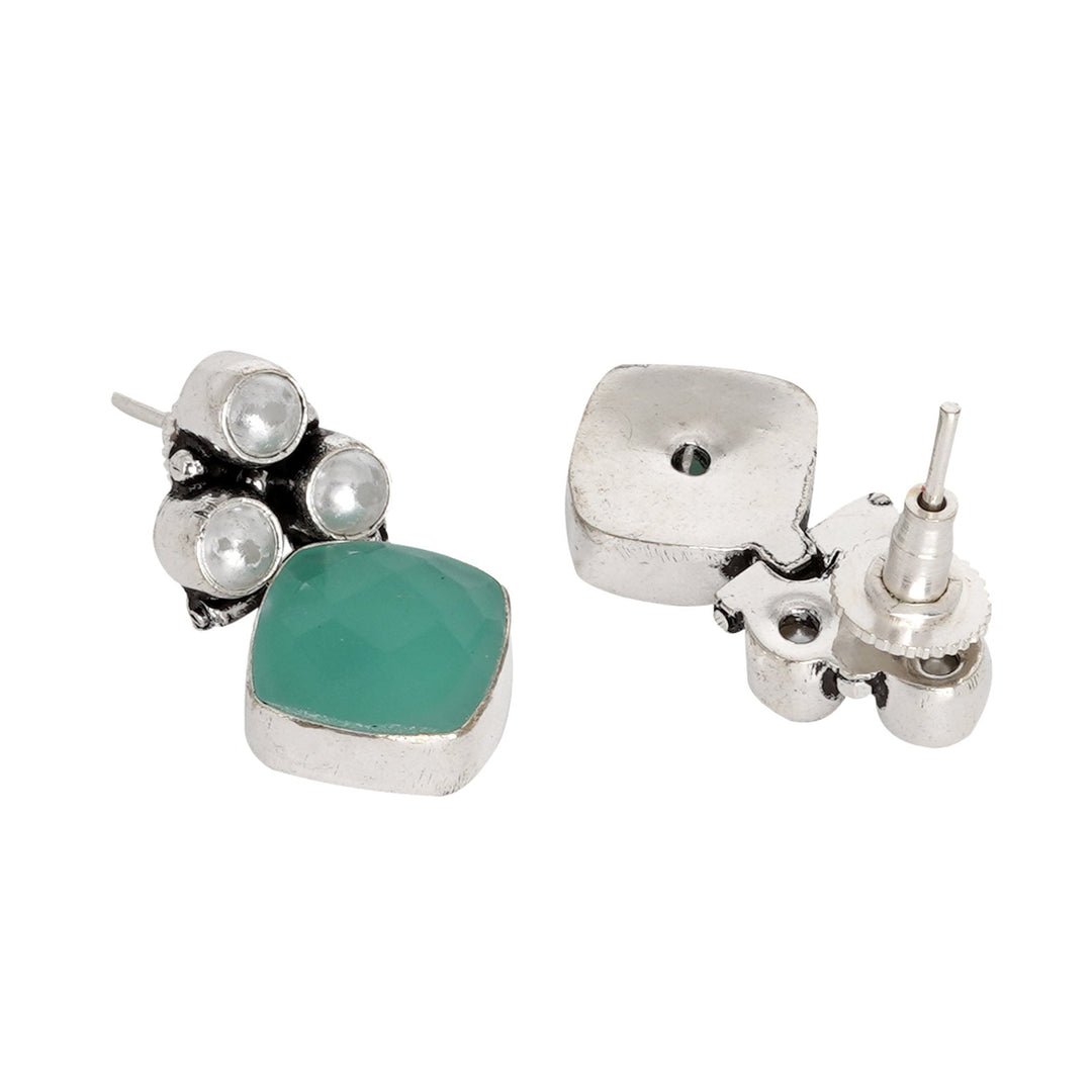 Teejh Delisha  Light Blue Stone Silver Oxidised  Stud Earrings