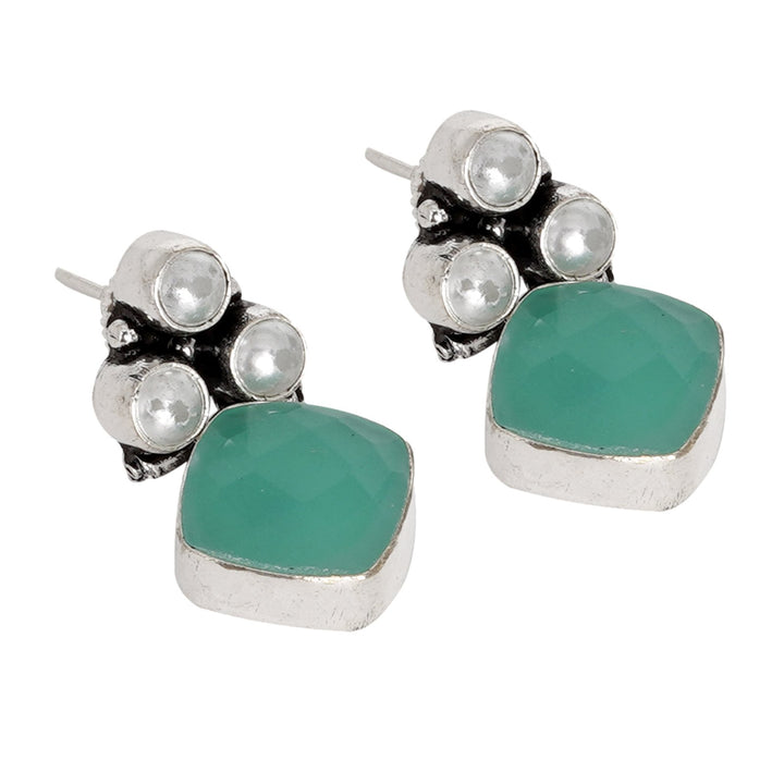 Teejh Delisha  Light Blue Stone Silver Oxidised  Stud Earrings
