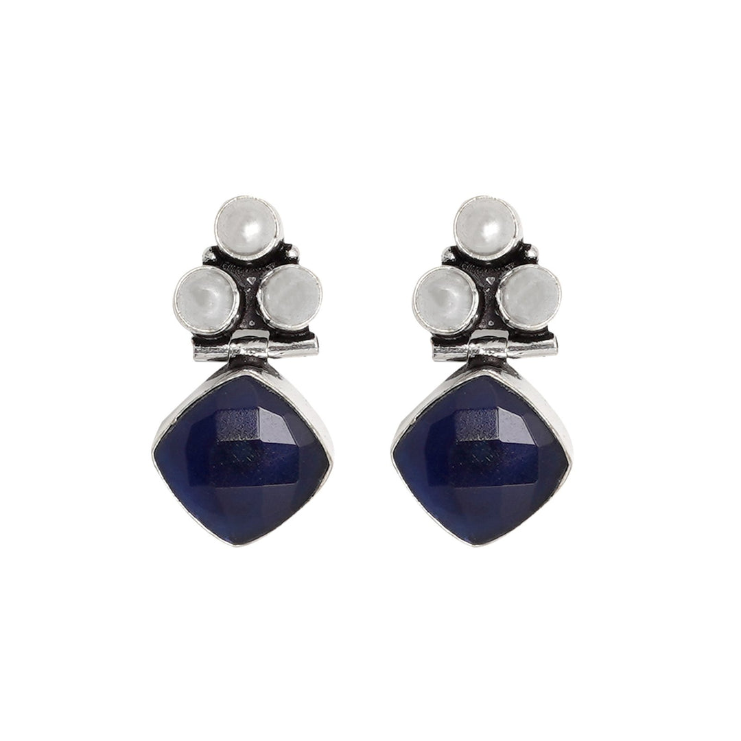 Teejh Delisha Blue Stone Silver Oxidised  Stud Earrings