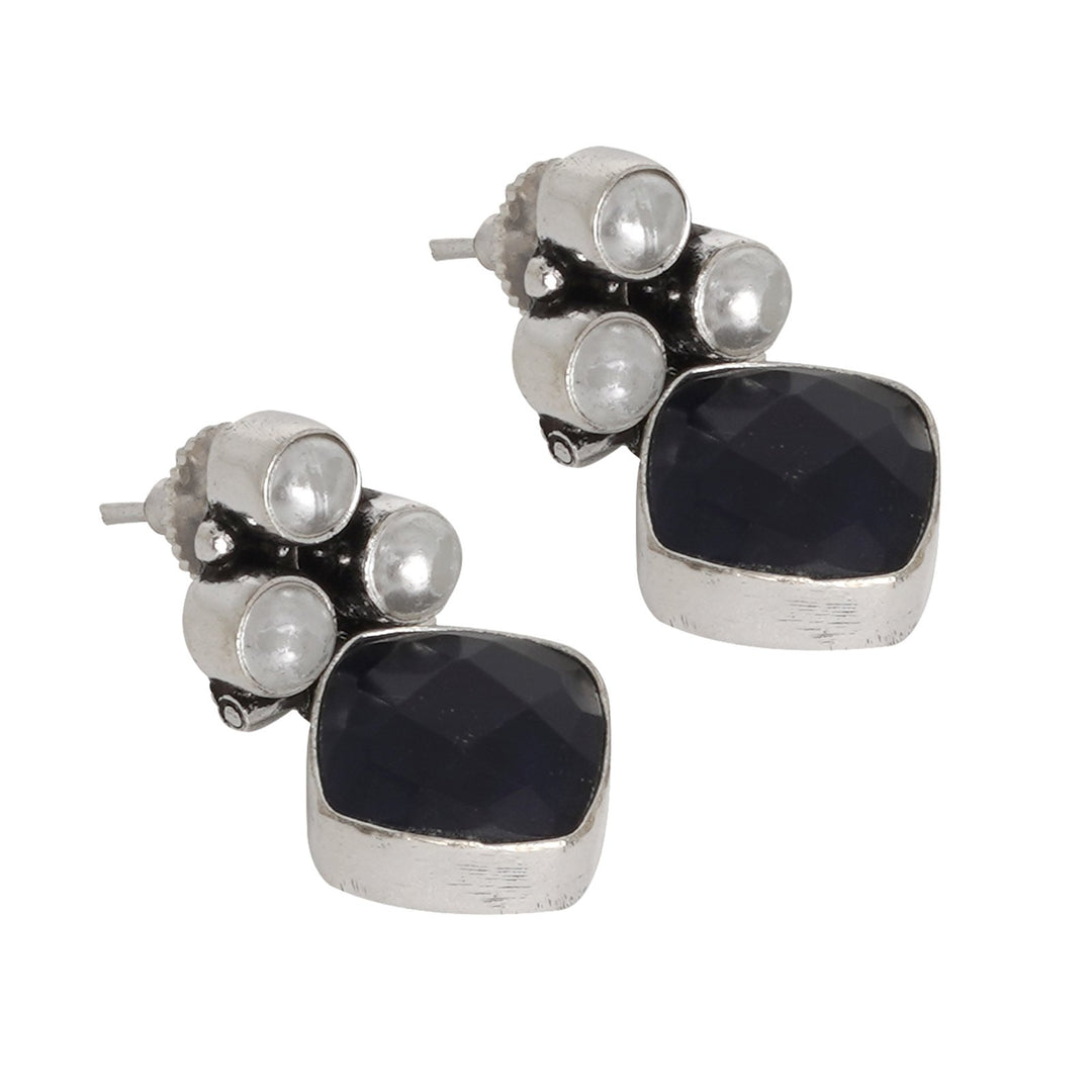 Teejh Delisha Blue Stone Silver Oxidised  Stud Earrings