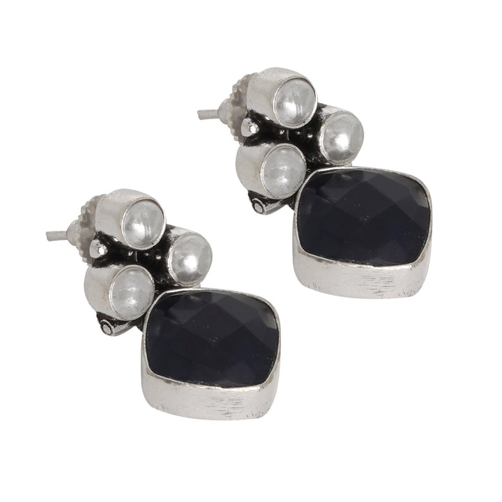 Teejh Delisha Blue Stone Silver Oxidised  Stud Earrings