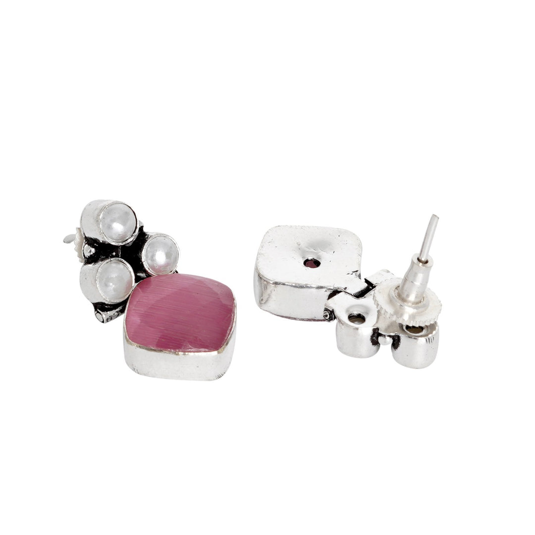 Teejh Delisha Pink Stone Silver Oxidised  Stud Earrings