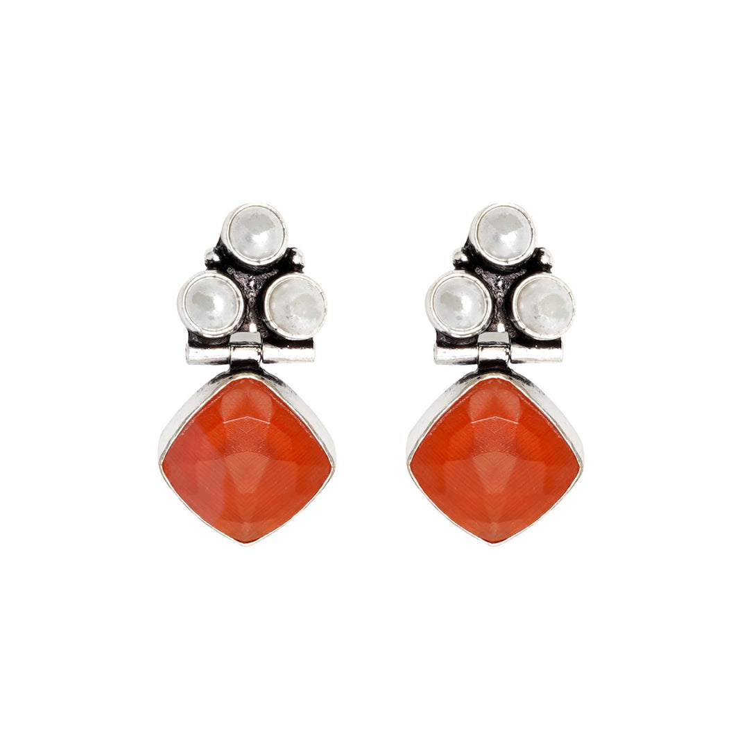 Teejh Delisha Orange Stone Silver Oxidised  Stud Earrings