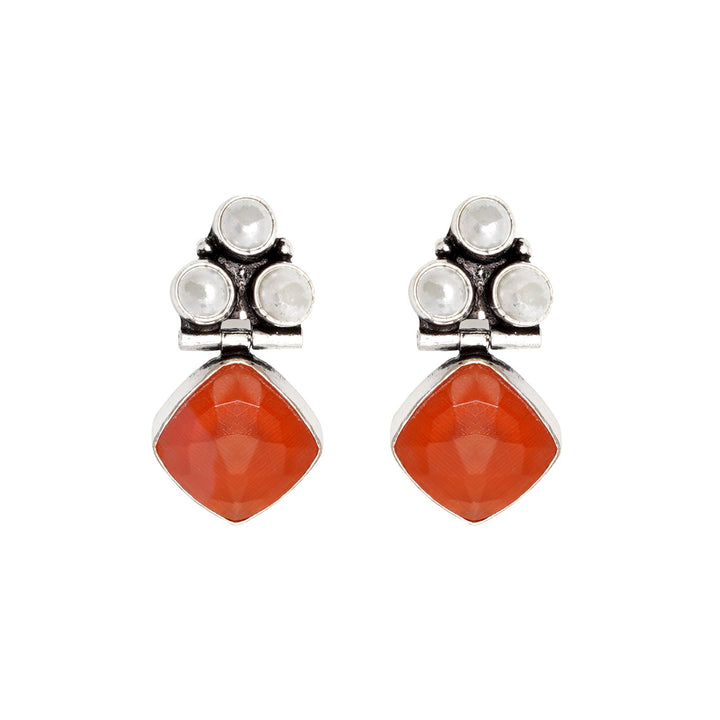 Teejh Delisha Orange Stone Silver Oxidised  Stud Earrings