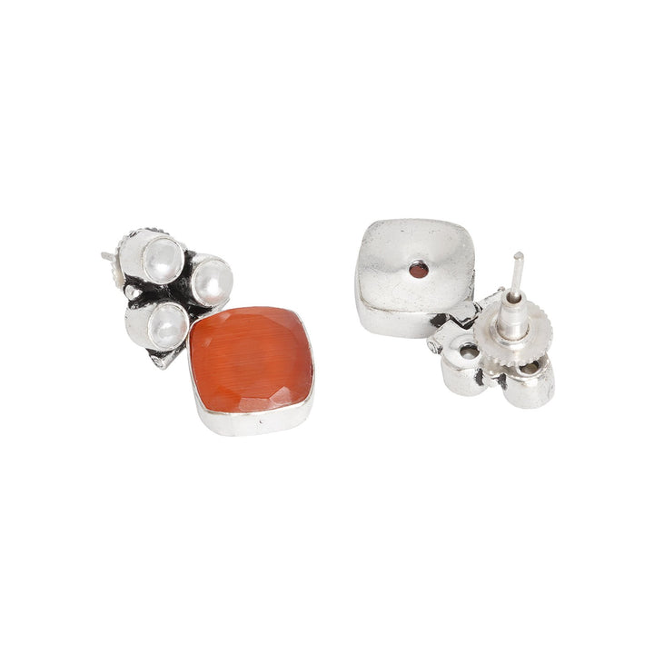 Teejh Delisha Orange Stone Silver Oxidised  Stud Earrings