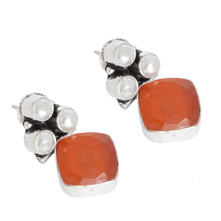 Teejh Delisha Orange Stone Silver Oxidised  Stud Earrings