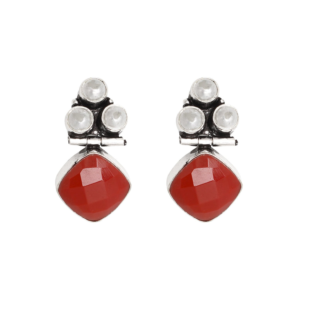 Teejh Delisha  Red Stone Silver Oxidised  Stud Earrings