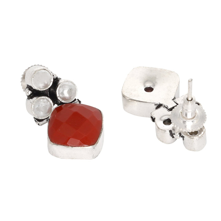 Teejh Delisha  Red Stone Silver Oxidised  Stud Earrings