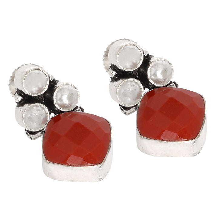 Teejh Delisha  Red Stone Silver Oxidised  Stud Earrings