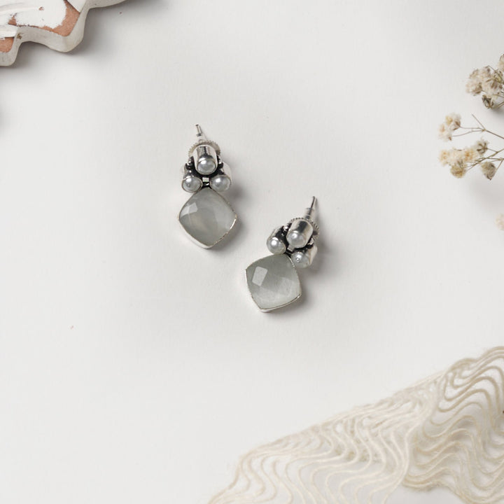 Teejh Delisha White Stone Silver Oxidised  Stud Earrings