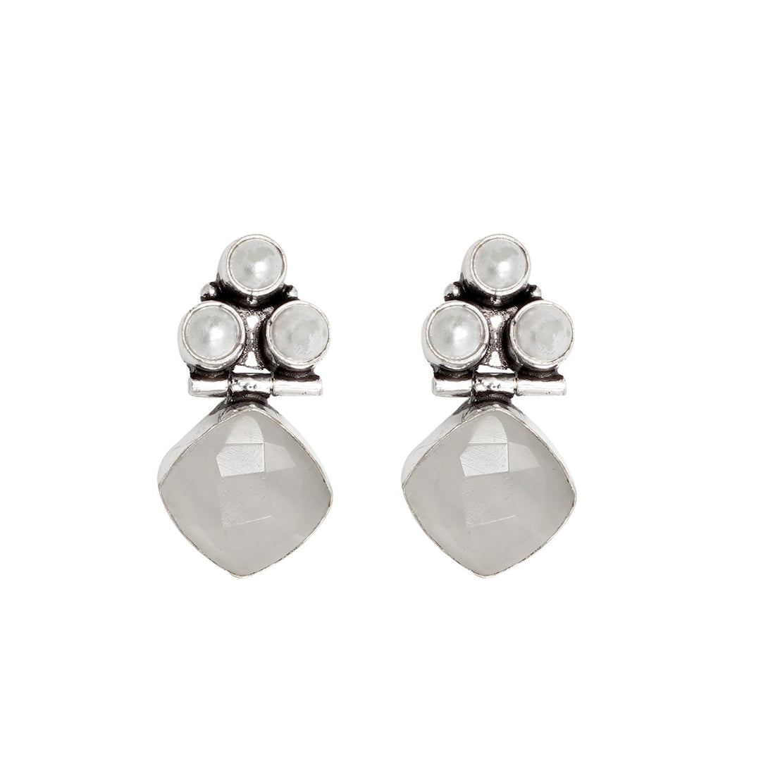 Teejh Delisha White Stone Silver Oxidised  Stud Earrings
